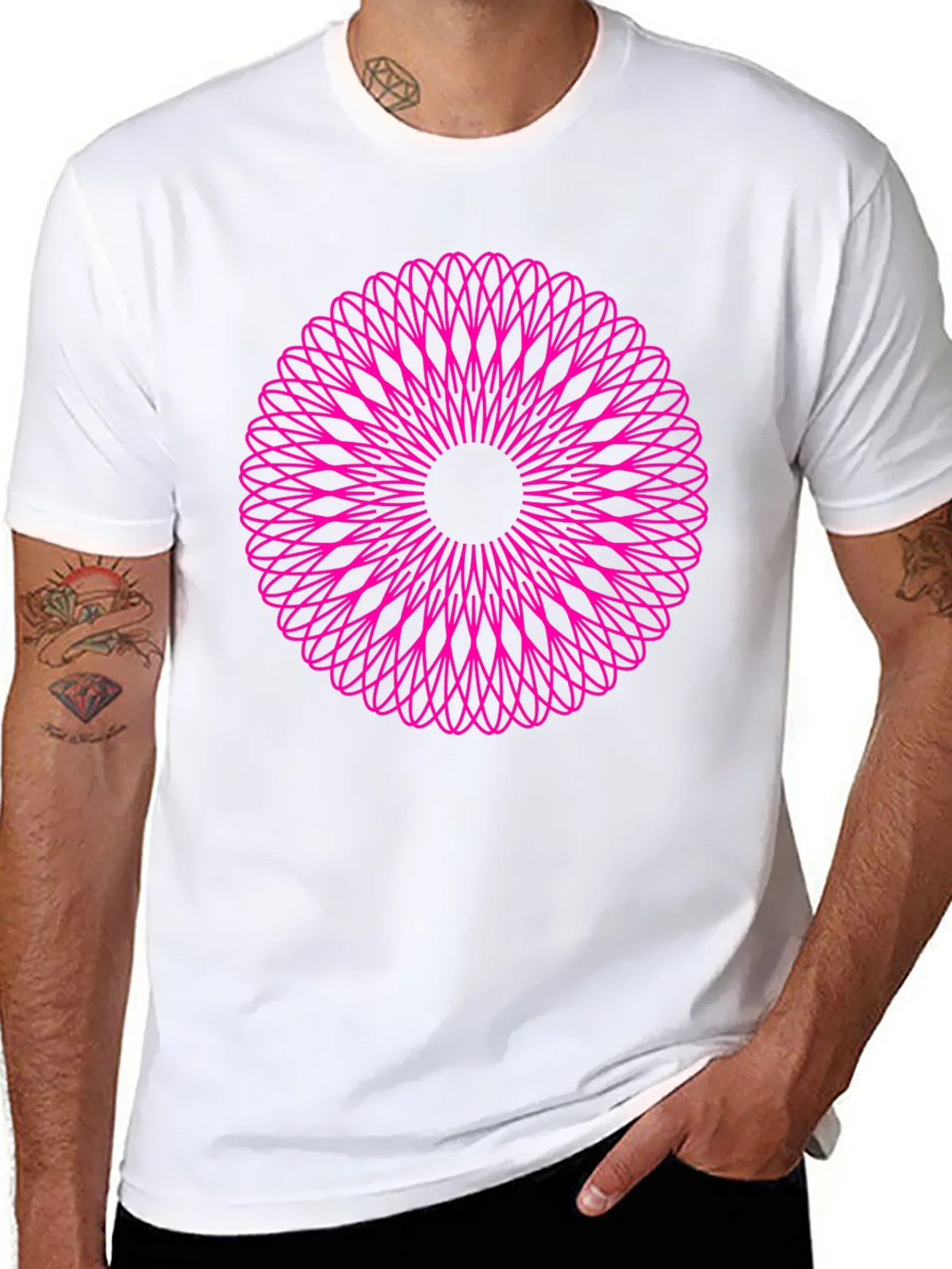 Abstract Pink Mandala Graphic Black T-Shirt product image 10