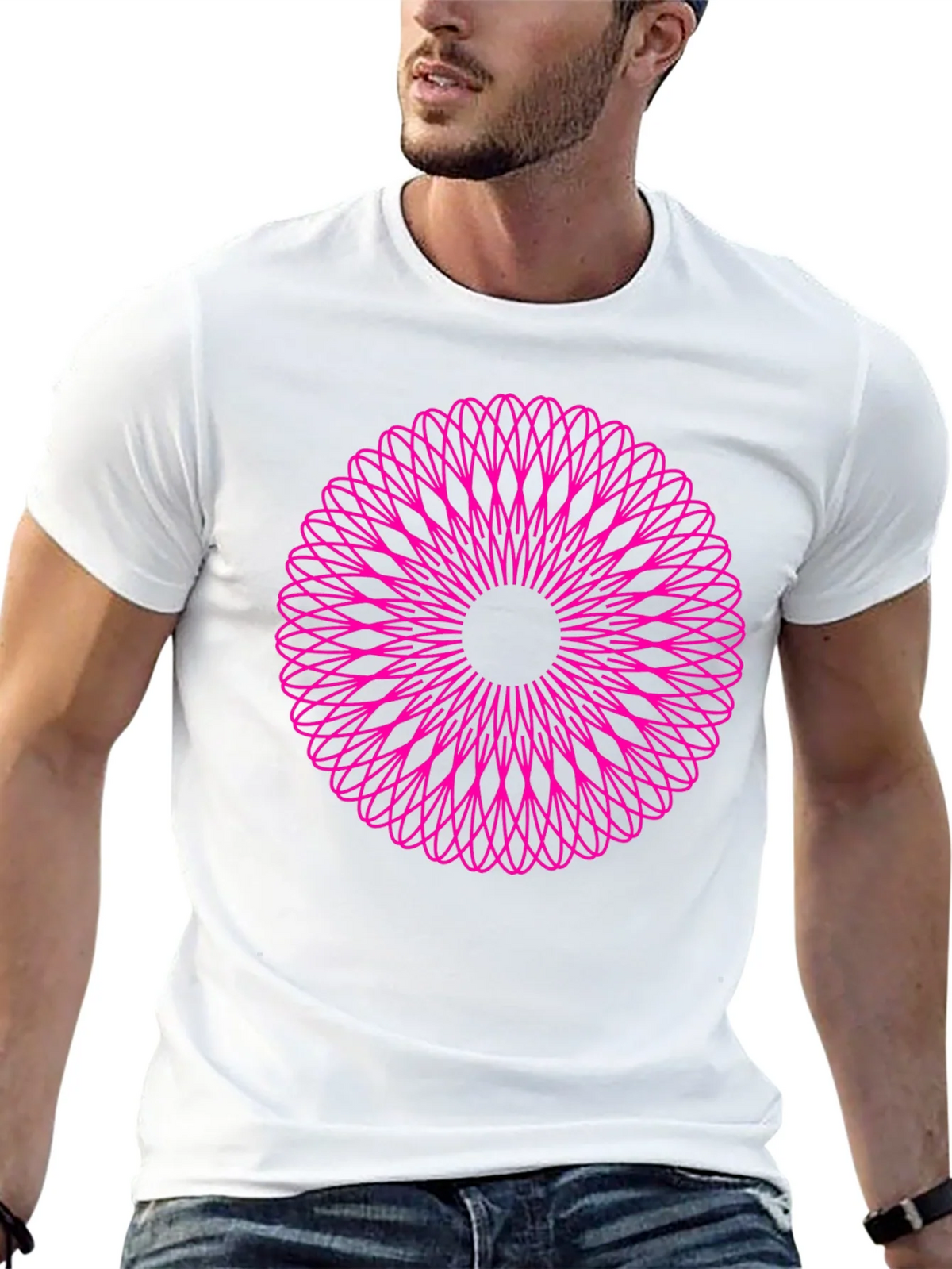 Abstract Pink Mandala Graphic Black T-Shirt product image 4