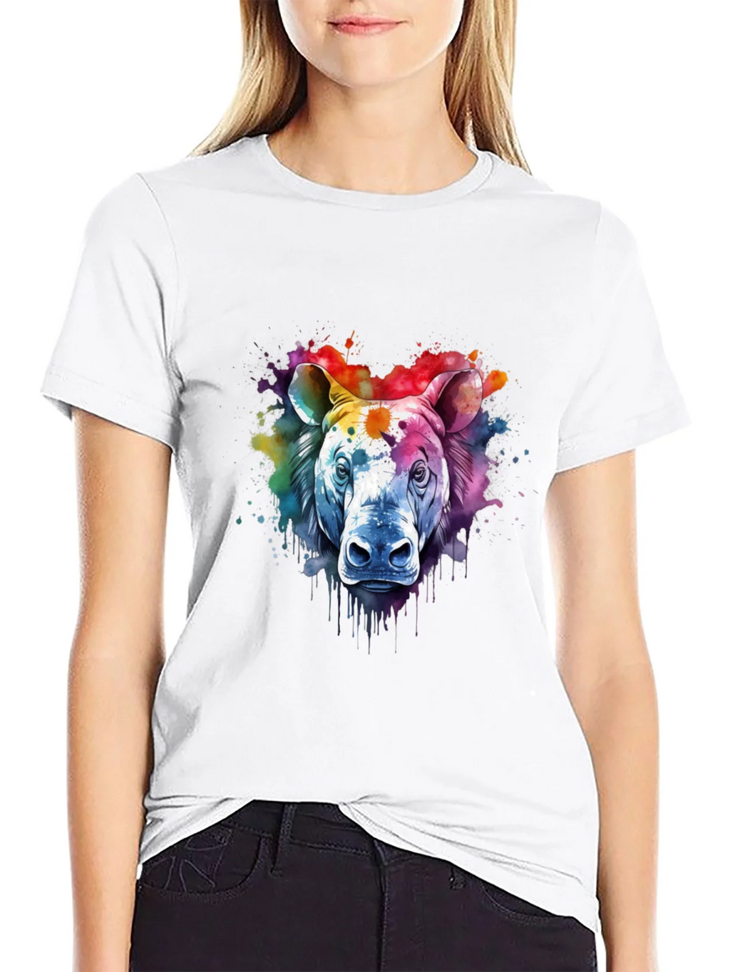 Watercolor Rhino Graphic Tee - Unique Animal Art Shirt product image 11