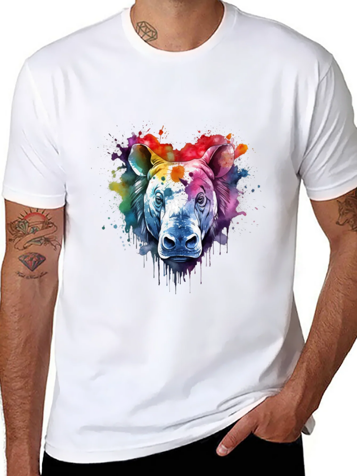 Watercolor Rhino Graphic Tee - Unique Animal Art Shirt product image 10