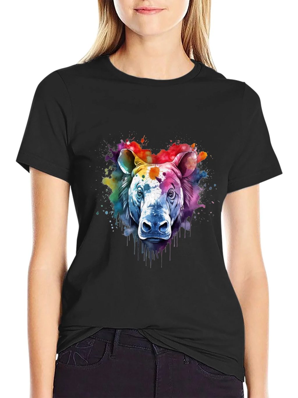 Watercolor Rhino Graphic Tee - Unique Animal Art Shirt product image 5