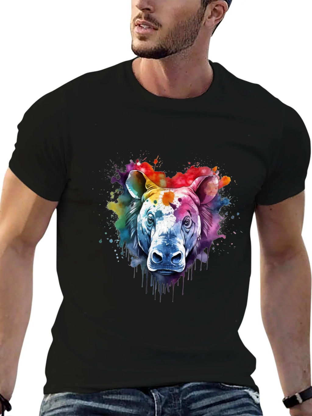 Watercolor Rhino Graphic Tee - Unique Animal Art Shirt product image 9