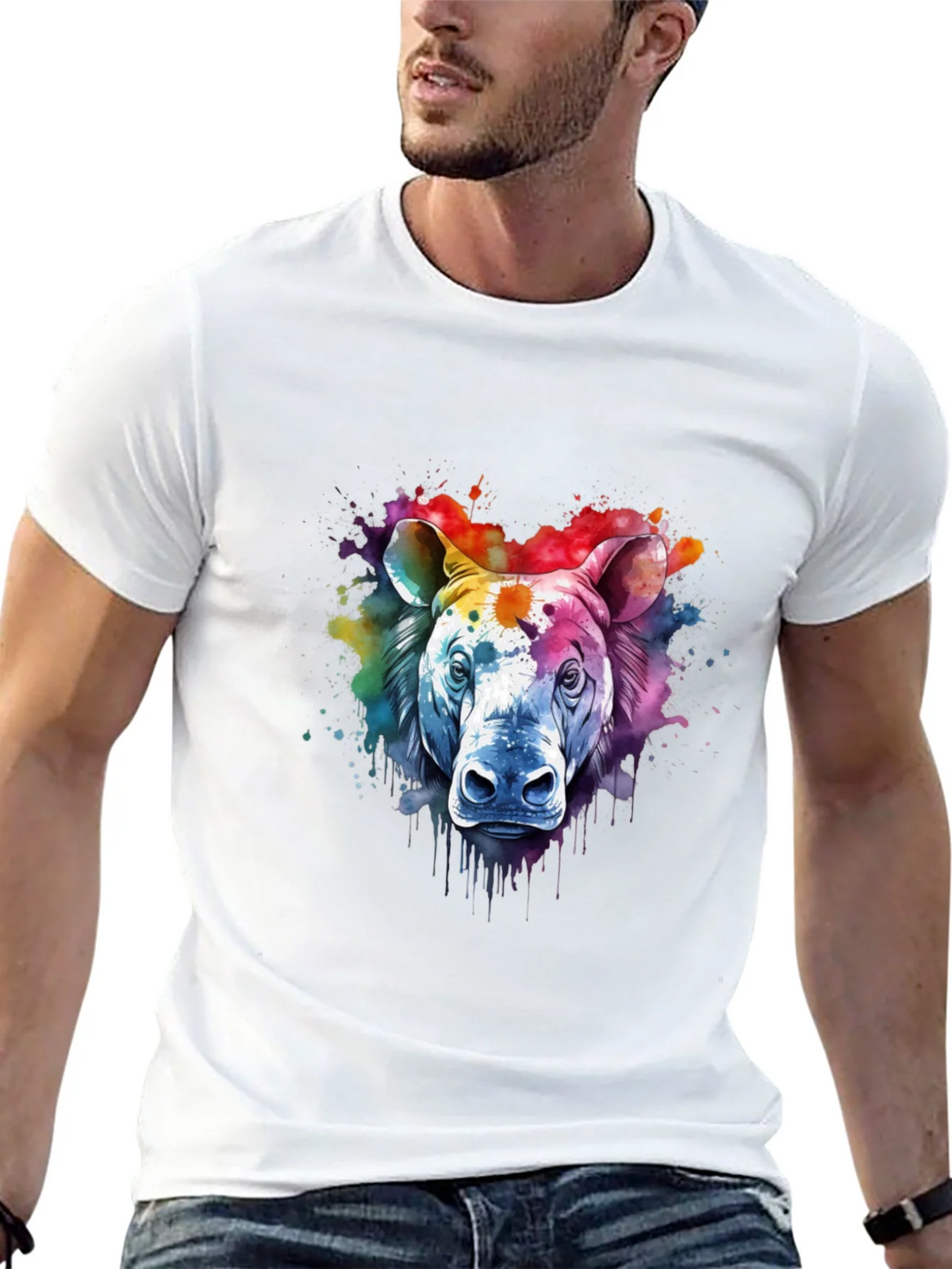 Watercolor Rhino Graphic Tee - Unique Animal Art Shirt product image 4