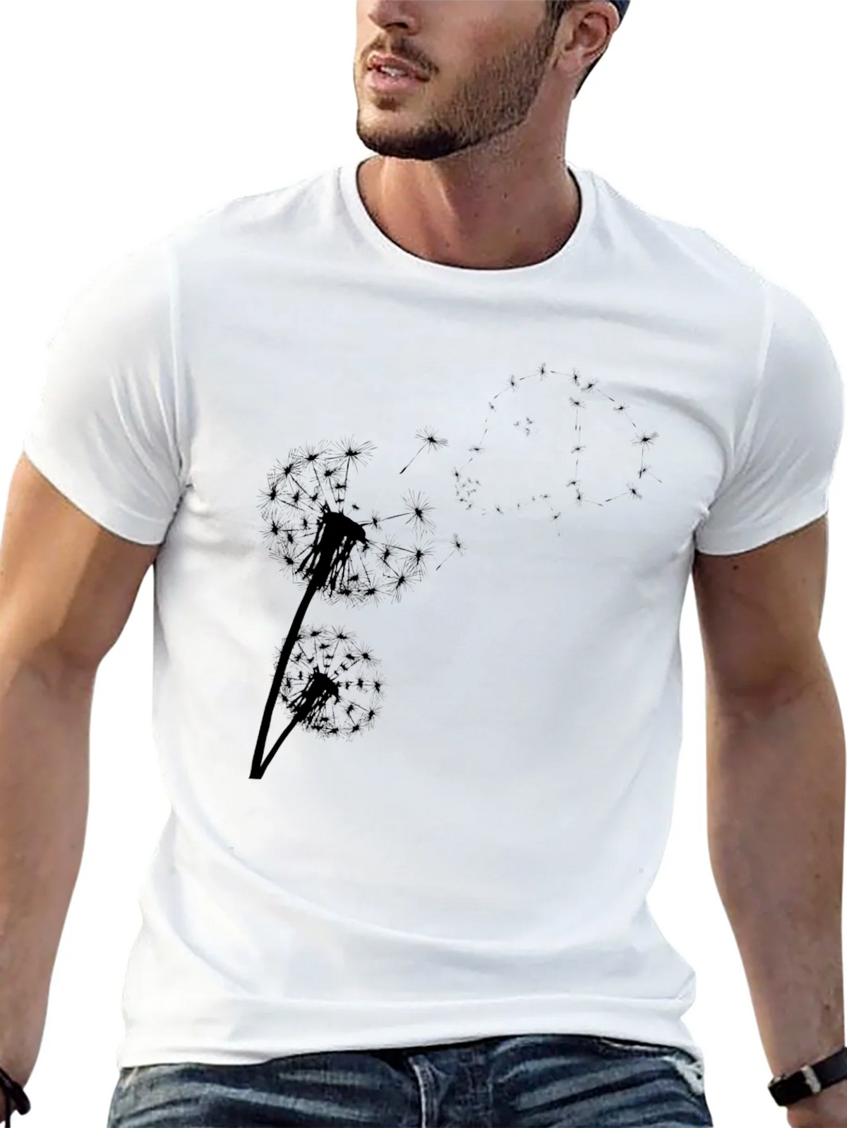 Dandelion Print Black T-Shirt - Casual Comfort product image 4