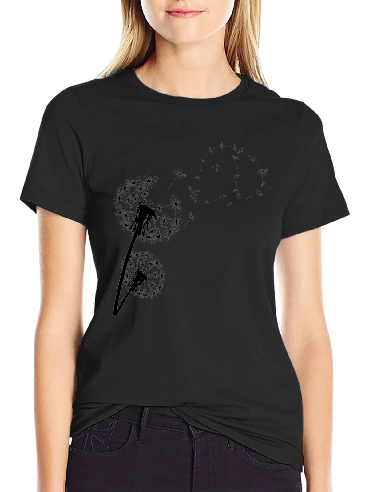 Dandelion Print Black T-Shirt - Casual Comfort product image 5