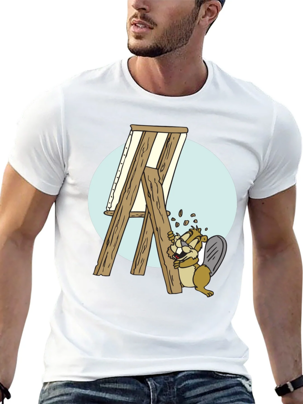 Cartoon Beaver Artist T-Shirt - Black product image 4