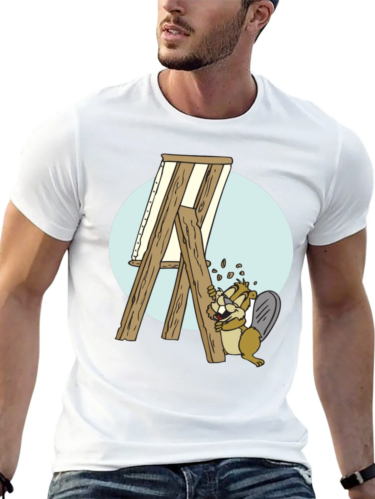 Cartoon Beaver Artist T-Shirt - Black product image 4