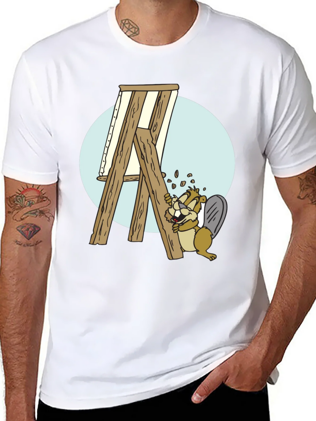 Cartoon Beaver Artist T-Shirt - Black product image 10