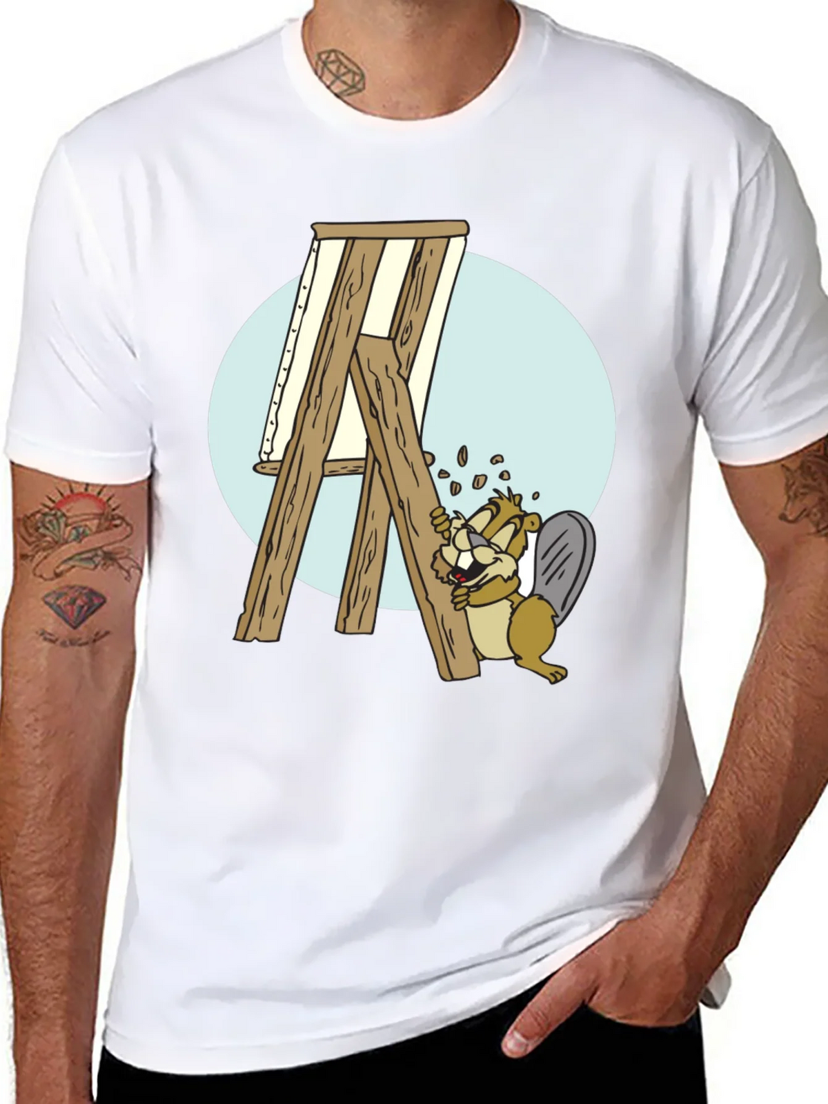 Cartoon Beaver Artist T-Shirt - Black product image 10