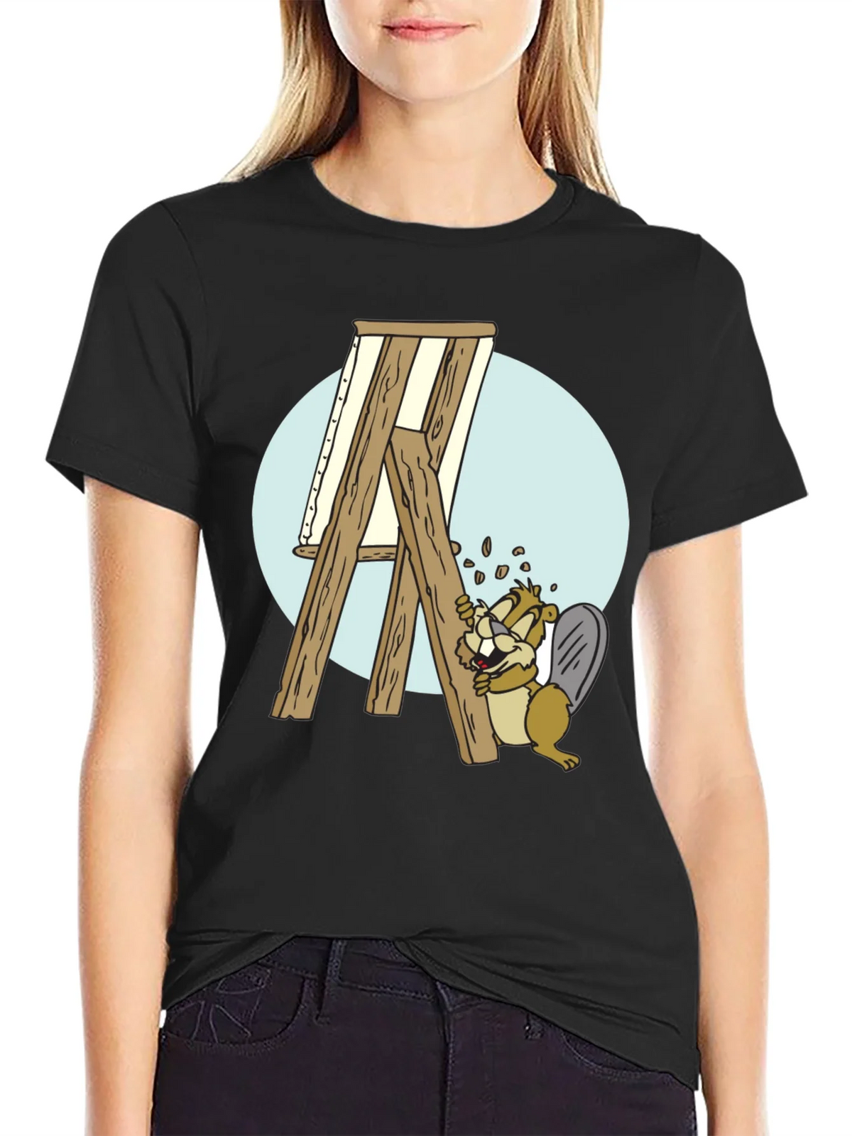 Cartoon Beaver Artist T-Shirt - Black product image 5