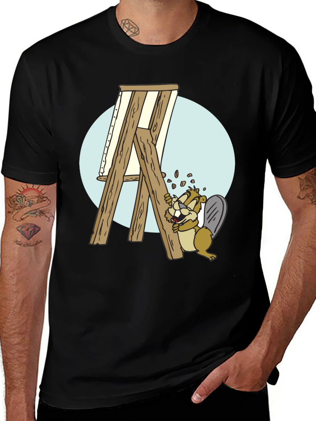 Cartoon Beaver Artist T-Shirt - Black product image 1