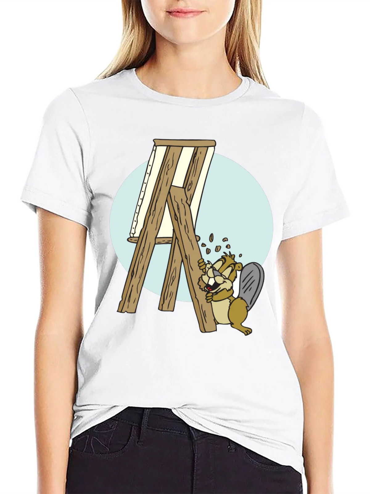 Cartoon Beaver Artist T-Shirt - Black product image 11