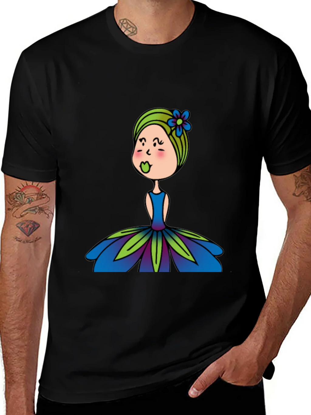 Cute Girl Flower Dress Graphic Black T-Shirt product image 1