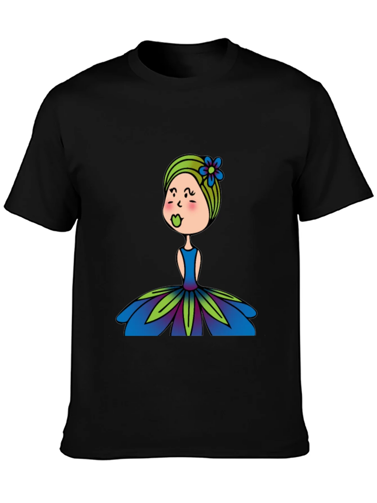 Cute Girl Flower Dress Graphic Black T-Shirt product image 6