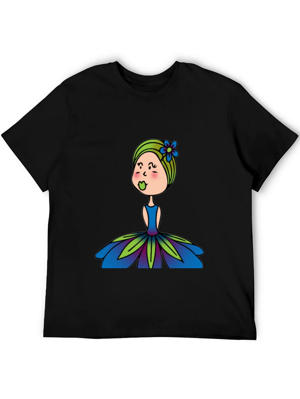 Cute Girl Flower Dress Graphic Black T-Shirt product image 8