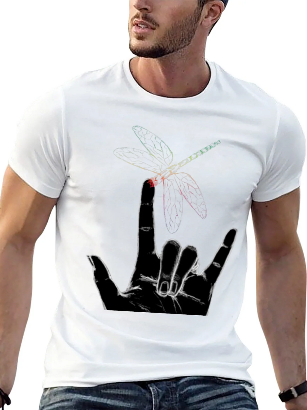 Dragonfly Hand Sign Graphic Tee - Black Cotton product image 4
