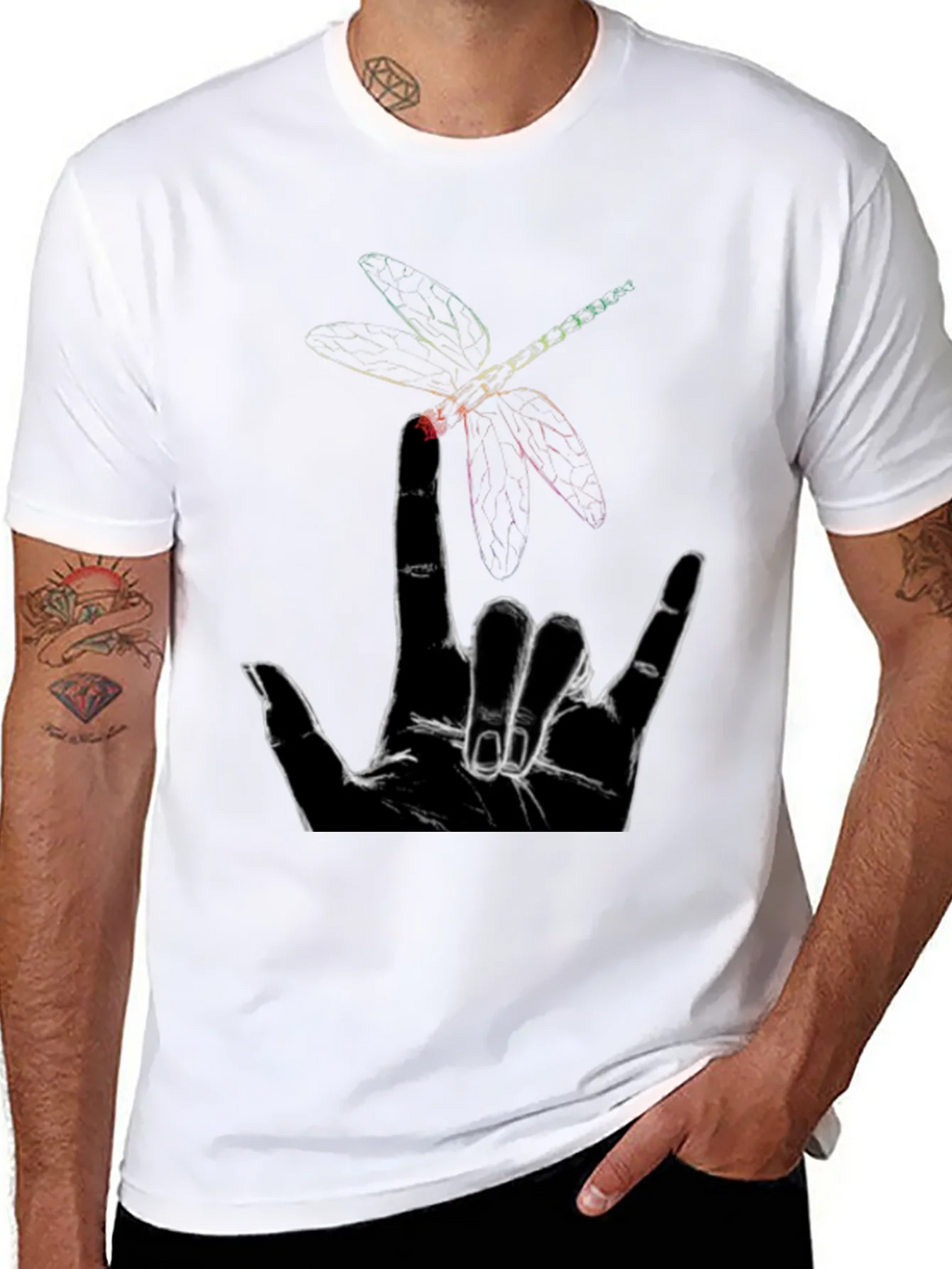 Dragonfly Hand Sign Graphic Tee - Black Cotton product image 10