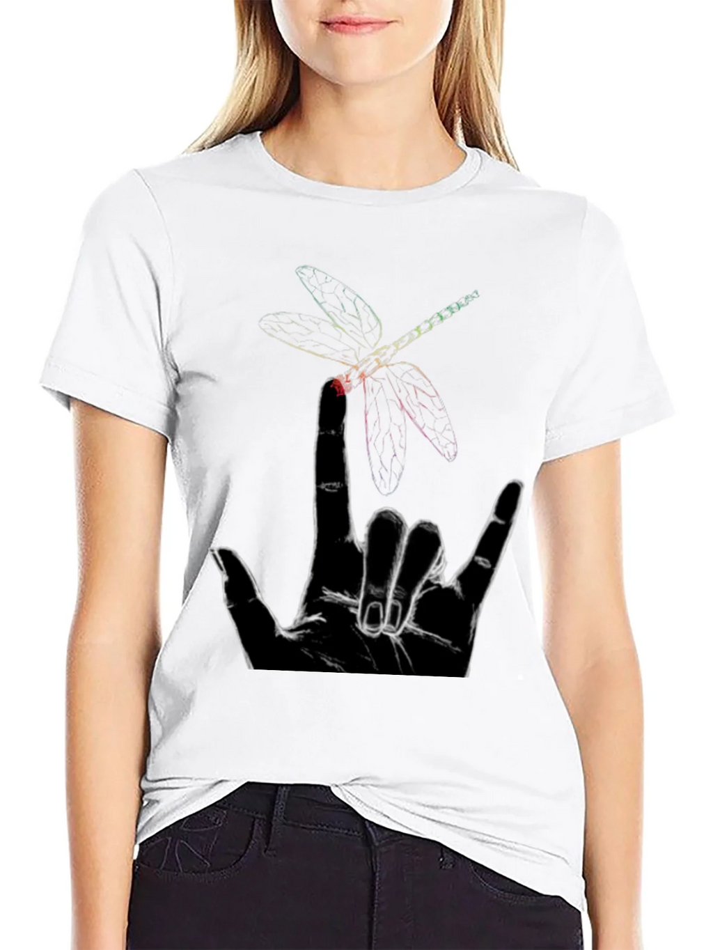 Dragonfly Hand Sign Graphic Tee - Black Cotton product image 11