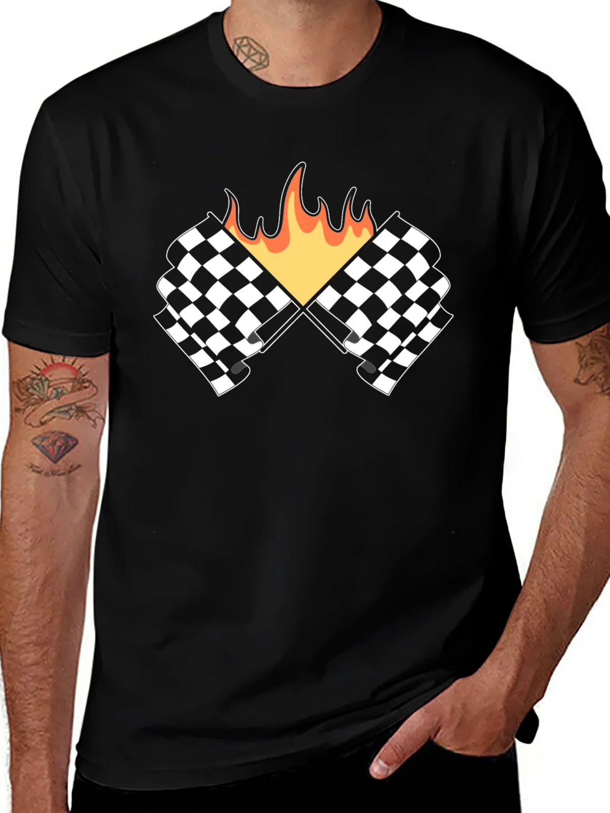 Racing Flags with Flames Graphic Tee - Black product image 1