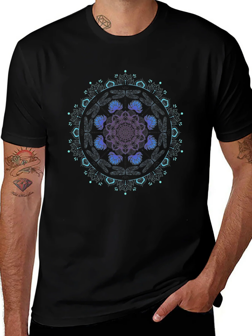 Mandala Lotus Graphic Tee - Black Cotton Blend product image 1