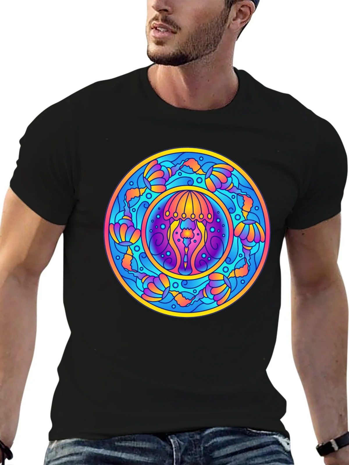 Psychedelic Jellyfish Mandala T-Shirt - Vivid Graphic Tee product image 9