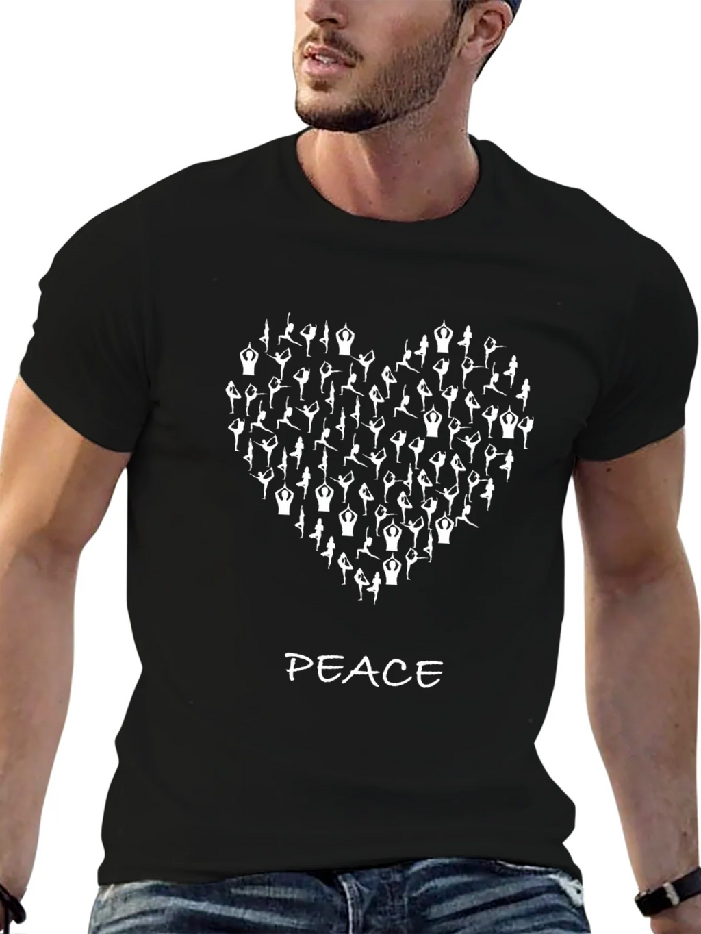 Yoga Heart Peace Graphic T-Shirt - Black product image 9