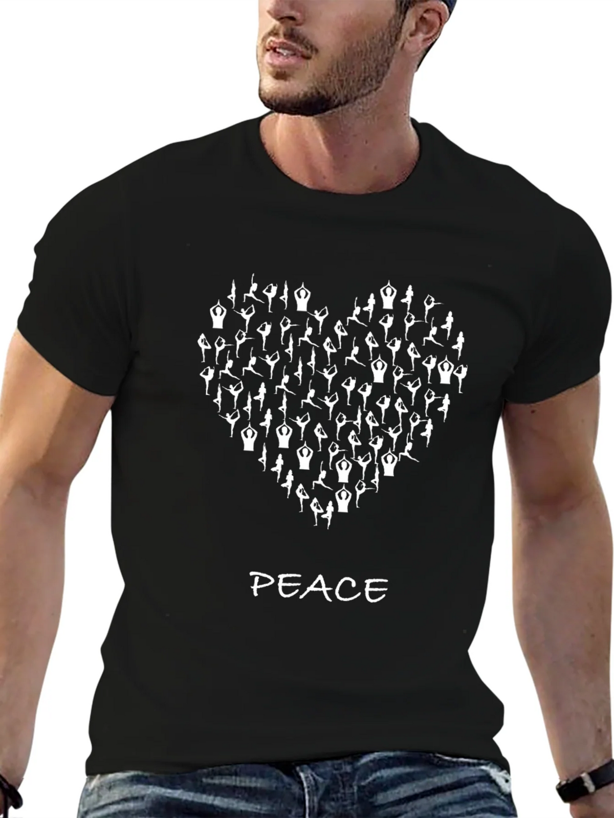 Yoga Heart Peace Graphic T-Shirt - Black product image 9