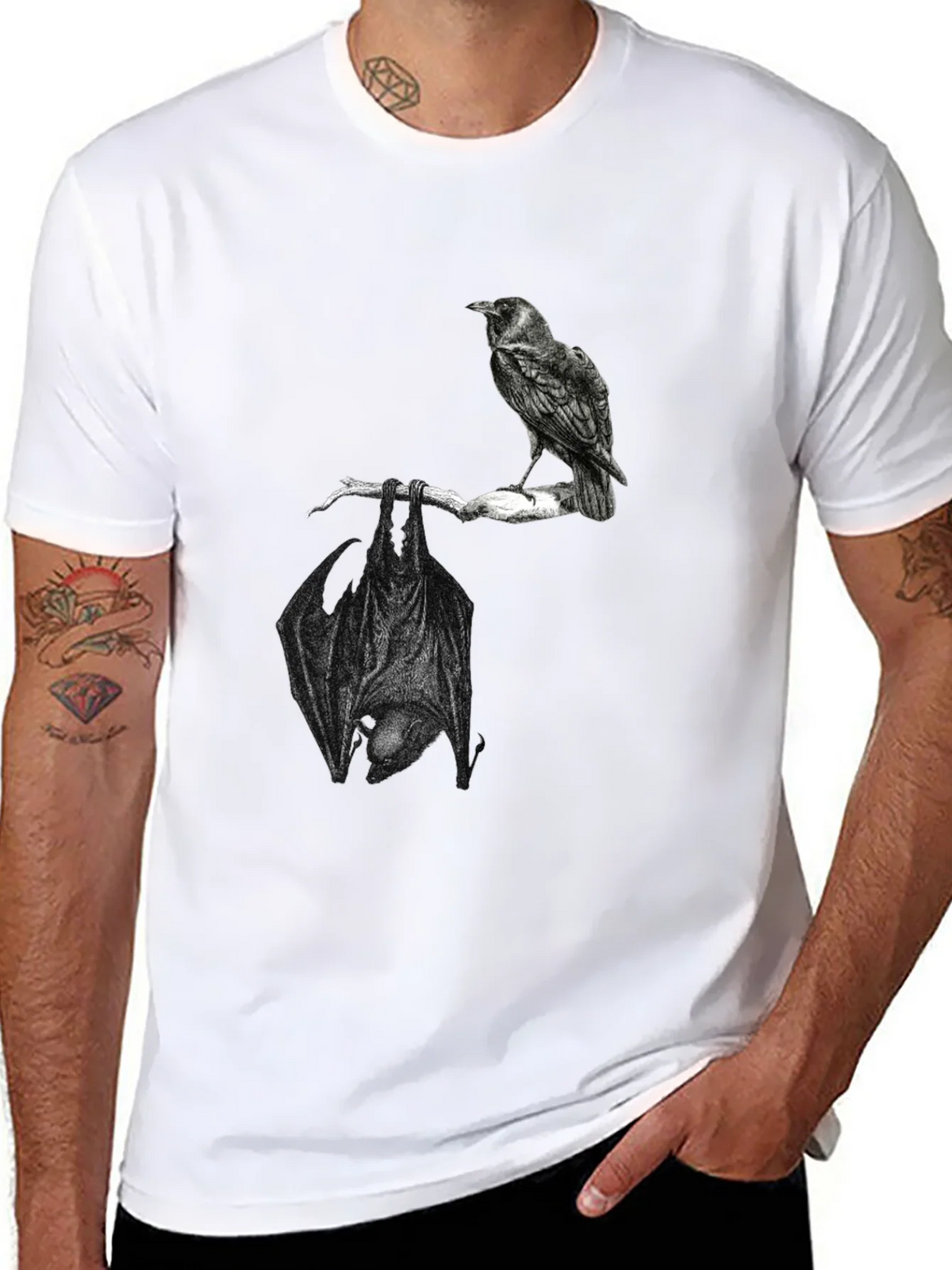 Raven and Bat Graphic Tee - Black Cotton T-Shirt product image 10