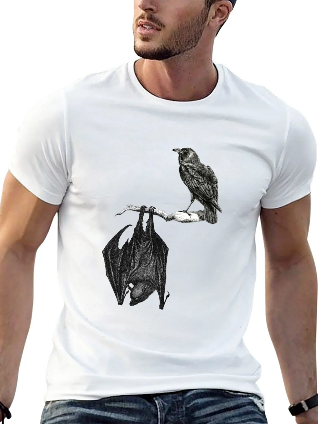 Raven and Bat Graphic Tee - Black Cotton T-Shirt product image 4