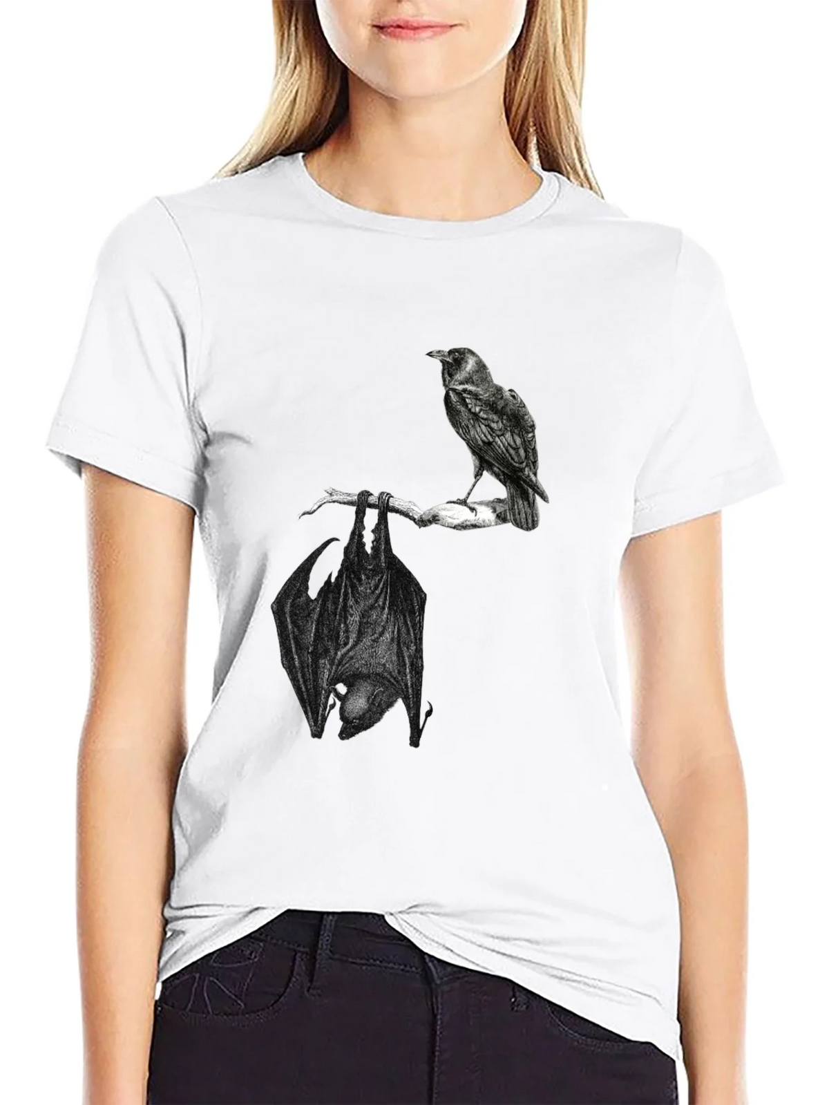Raven and Bat Graphic Tee - Black Cotton T-Shirt product image 11