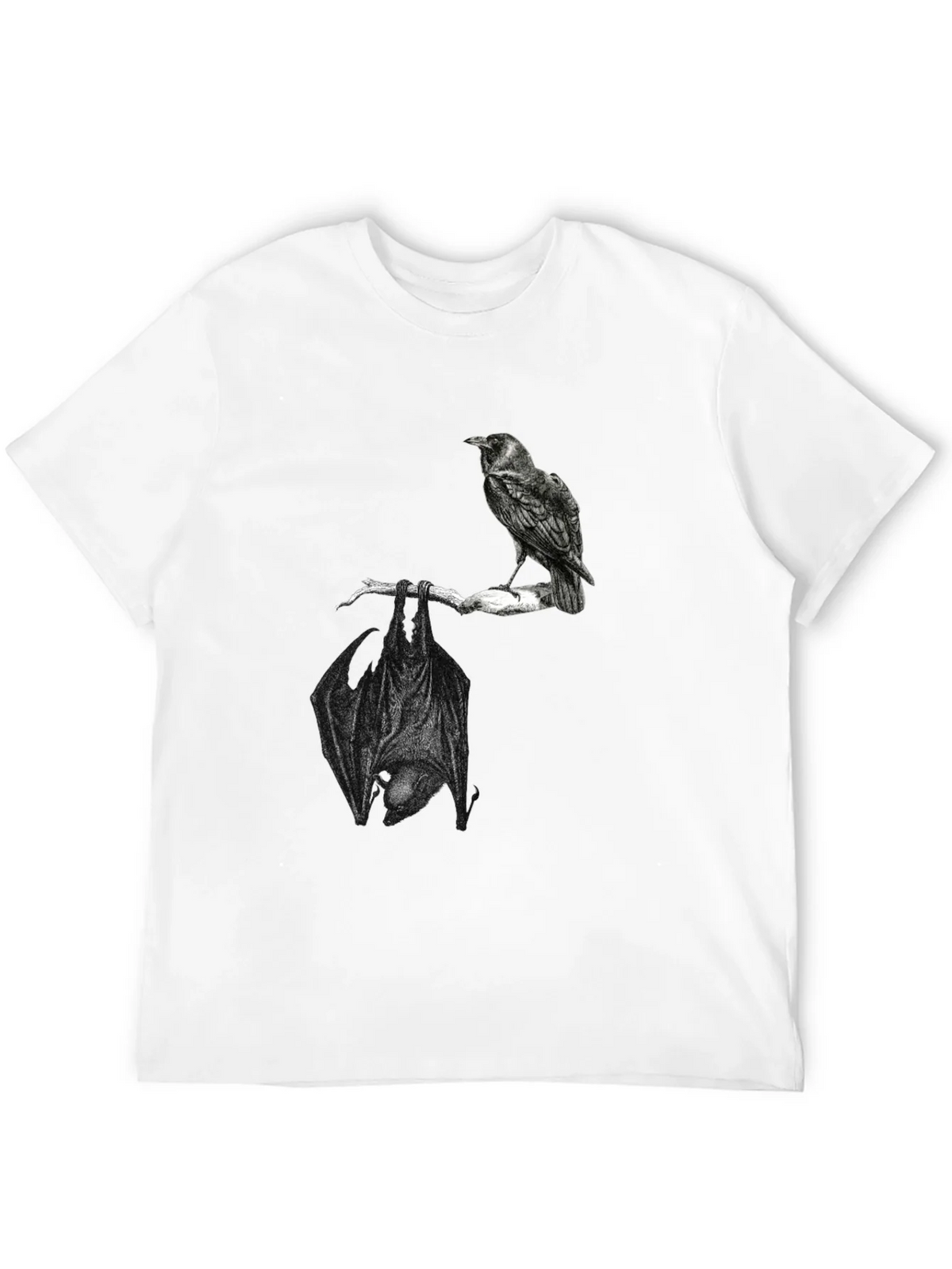 Raven and Bat Graphic Tee - Black Cotton T-Shirt product image 3