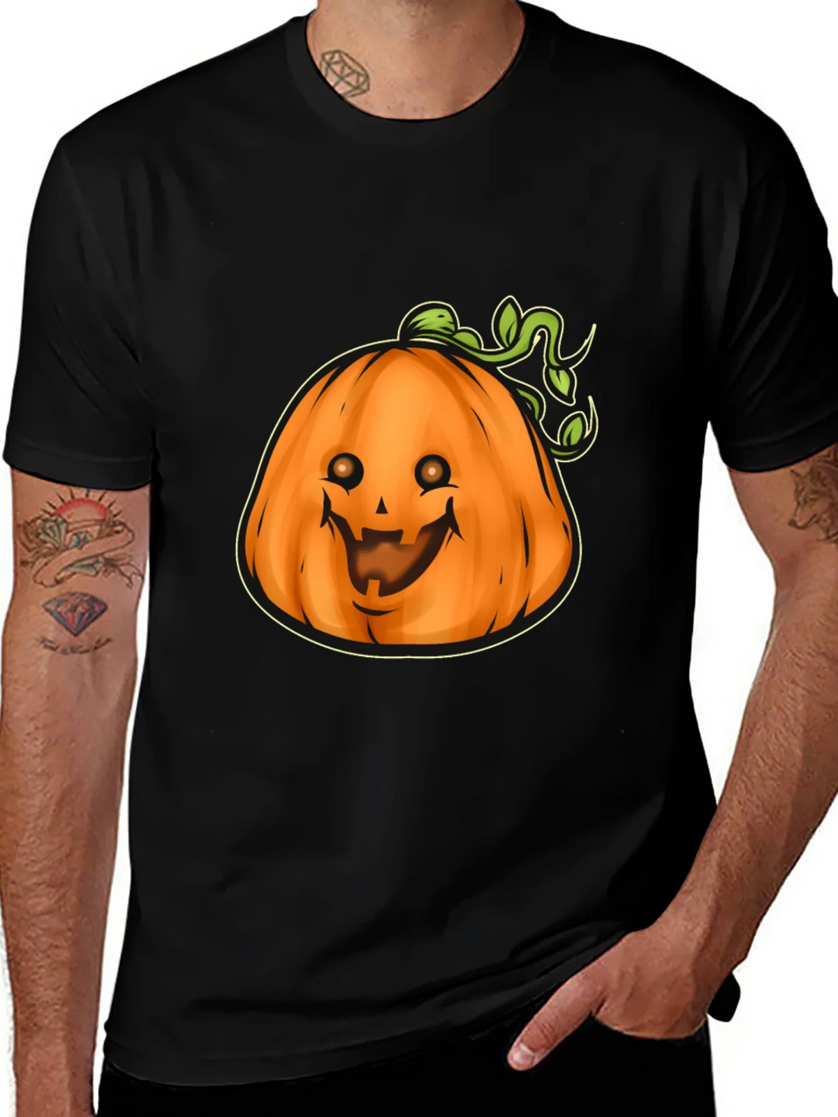 Mens Black Halloween Pumpkin Graphic Tee product image 1