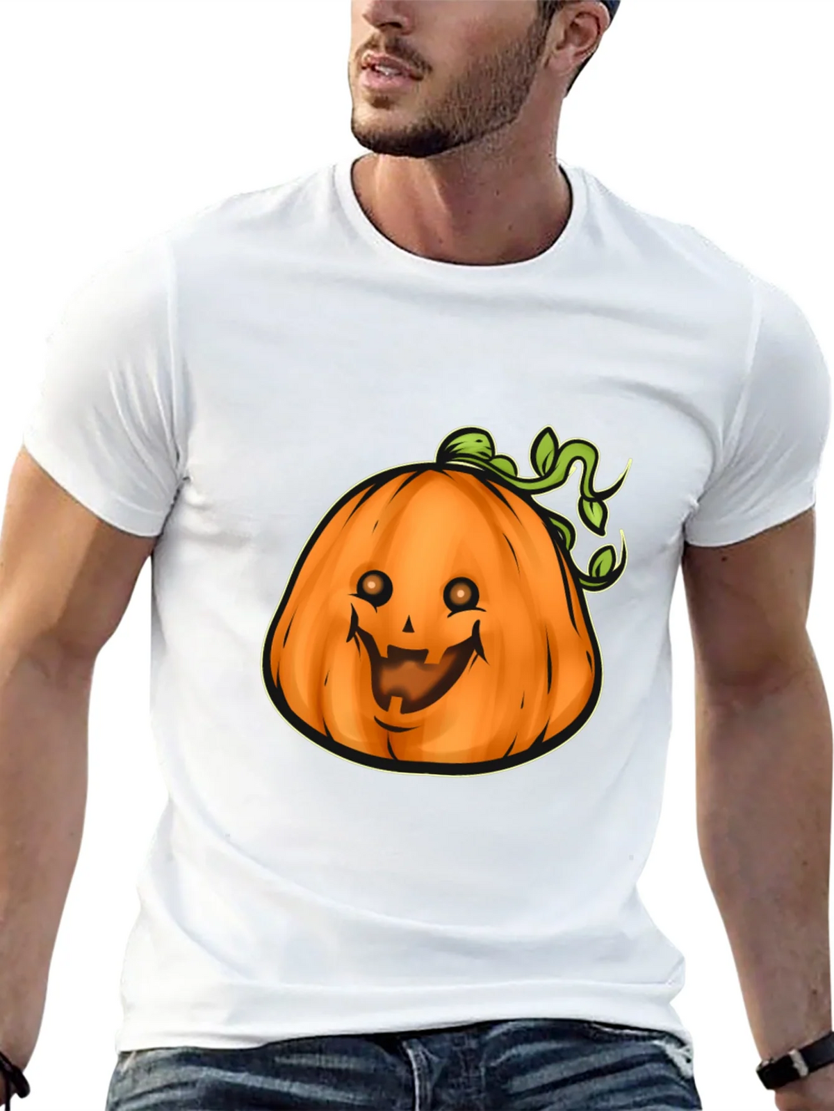 Mens Black Halloween Pumpkin Graphic Tee product image 4