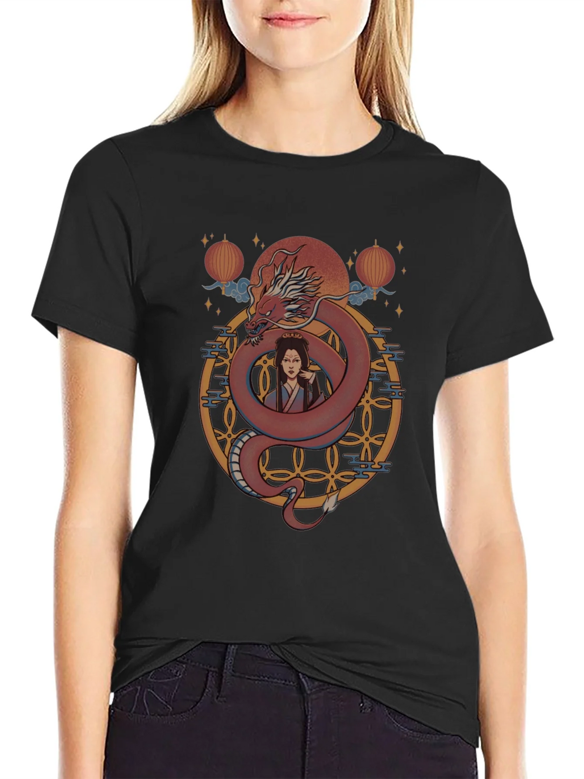 Dragon and Woman Graphic Print T-Shirt product image 5
