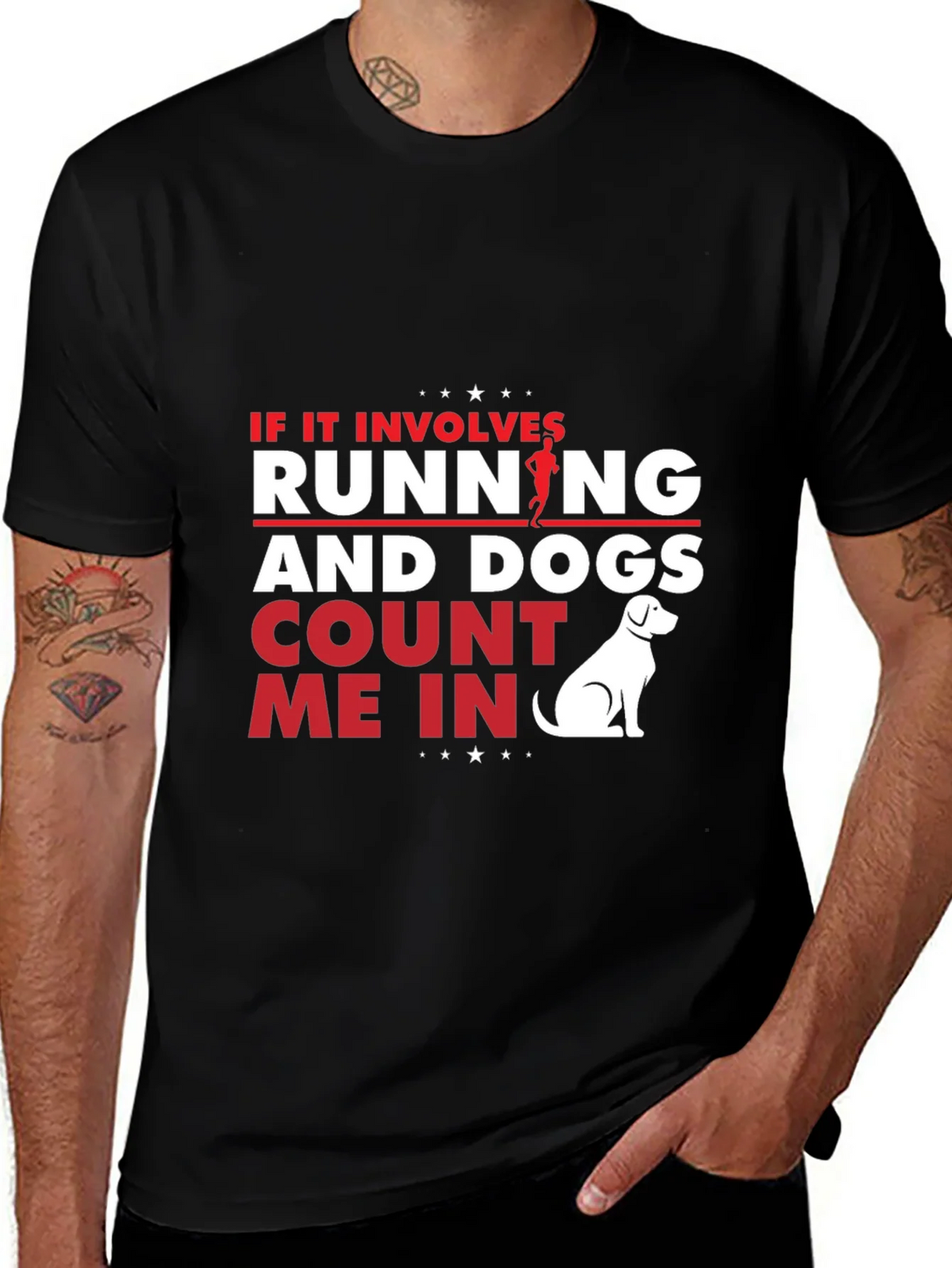 Running and Dogs T-Shirt - Black Cotton Tee for Dog Lovers product image 1