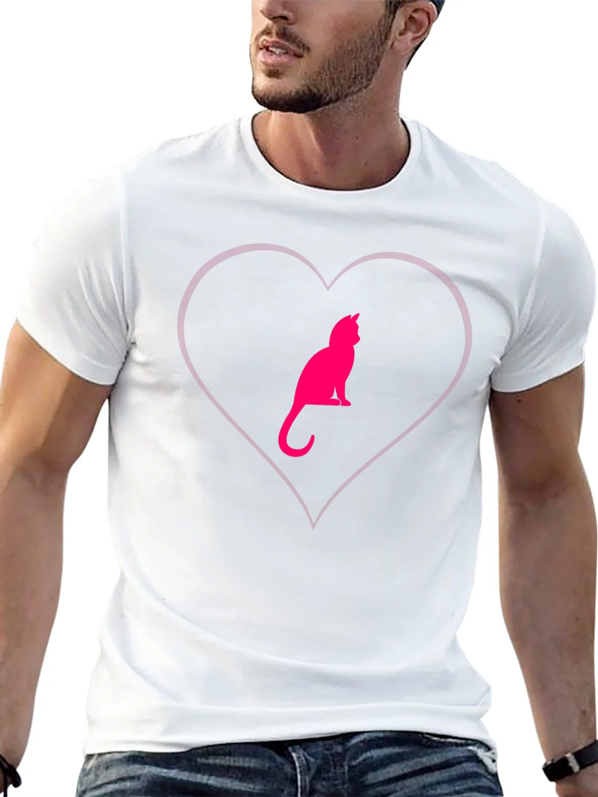 Cat Heart Graphic Tee - Stylish Crew Neck product image 4