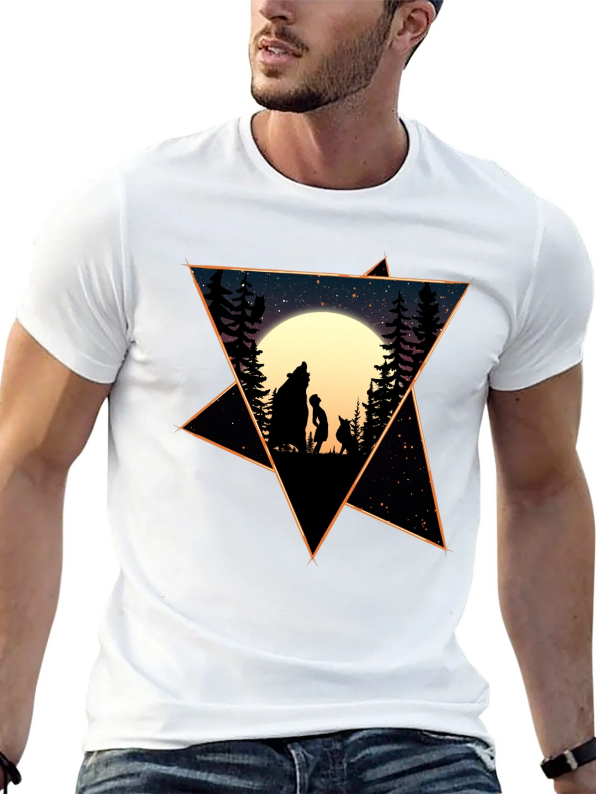 Starry Night Wolf & Child Graphic Tee product image 4