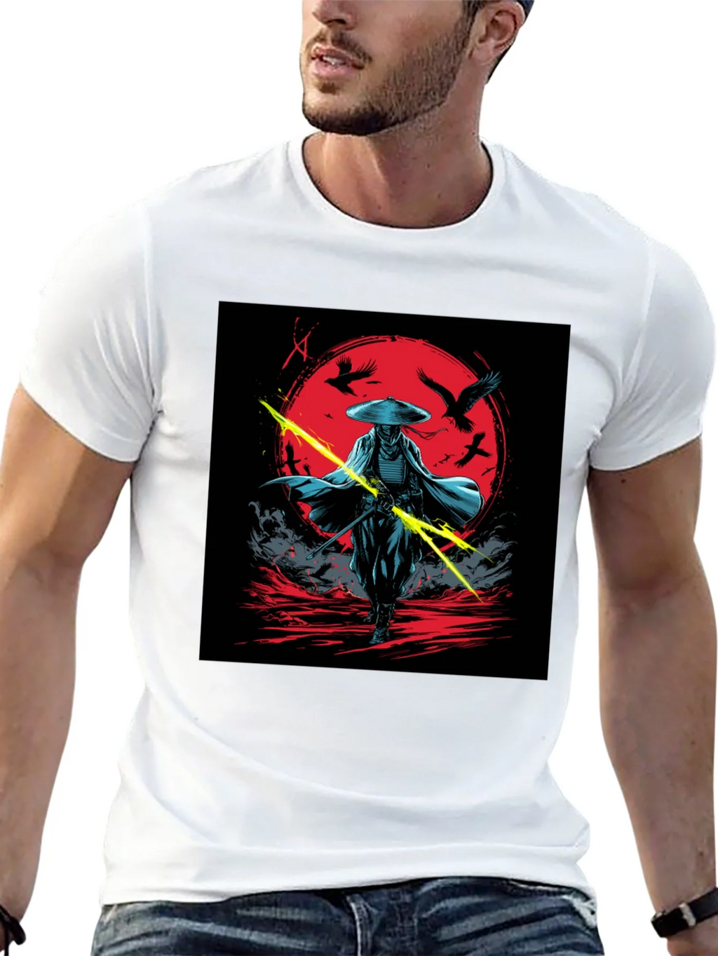 Samurai Warrior Graphic Tee - Black Cotton Shirt product image 4