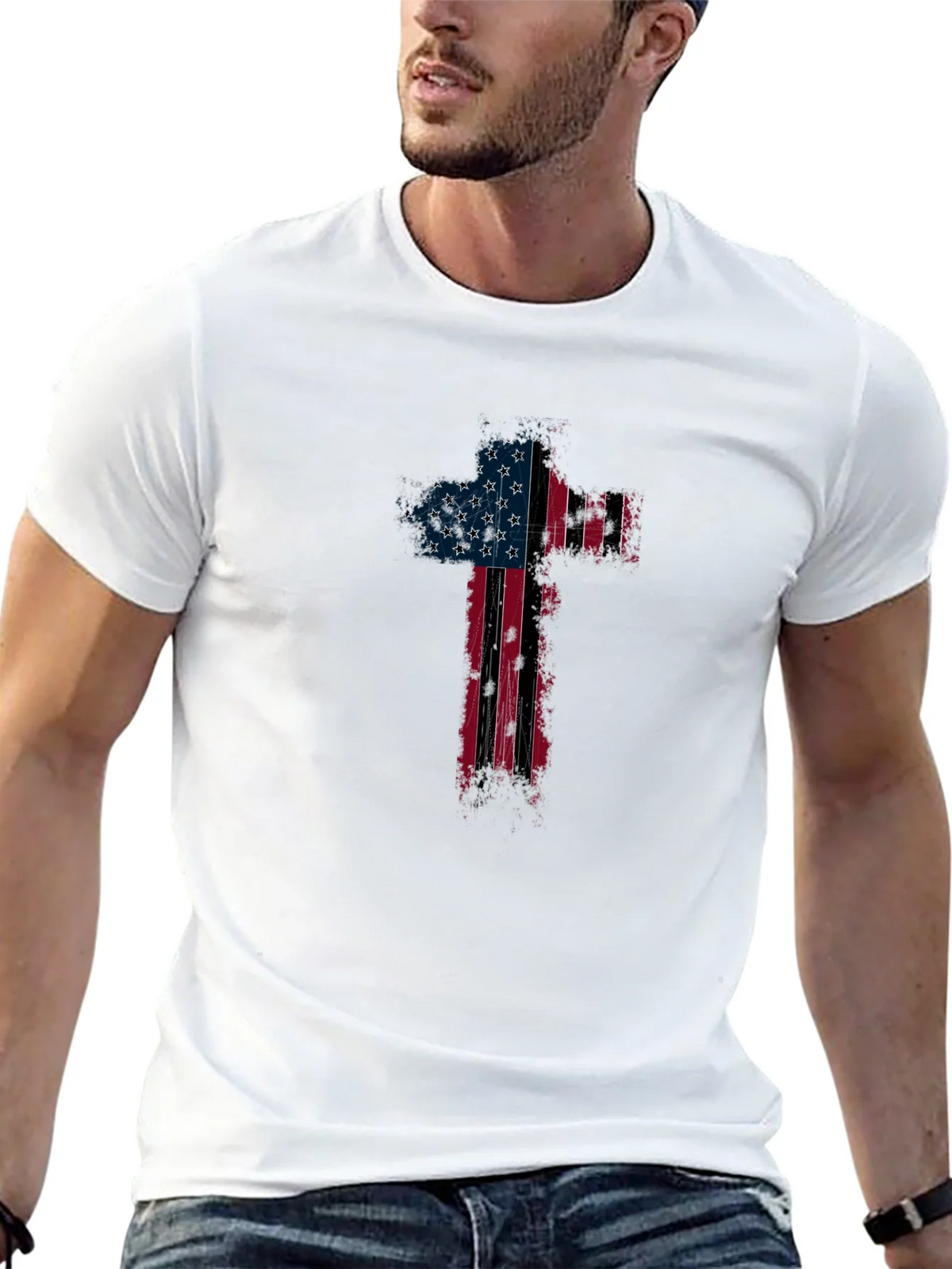 American Flag Cross Graphic T-Shirt product image 4