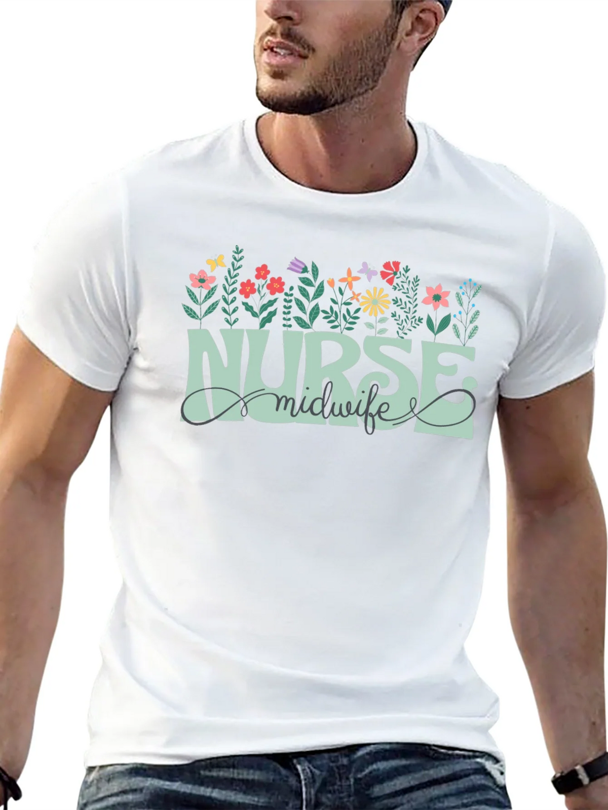 Nurse Midwife Floral Graphic T-Shirt product image 4
