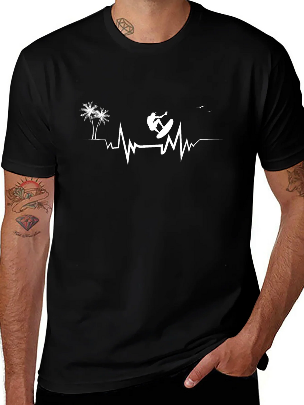 Surfing Heartbeat Graphic Tee - Casual Cotton Comfort product image 1