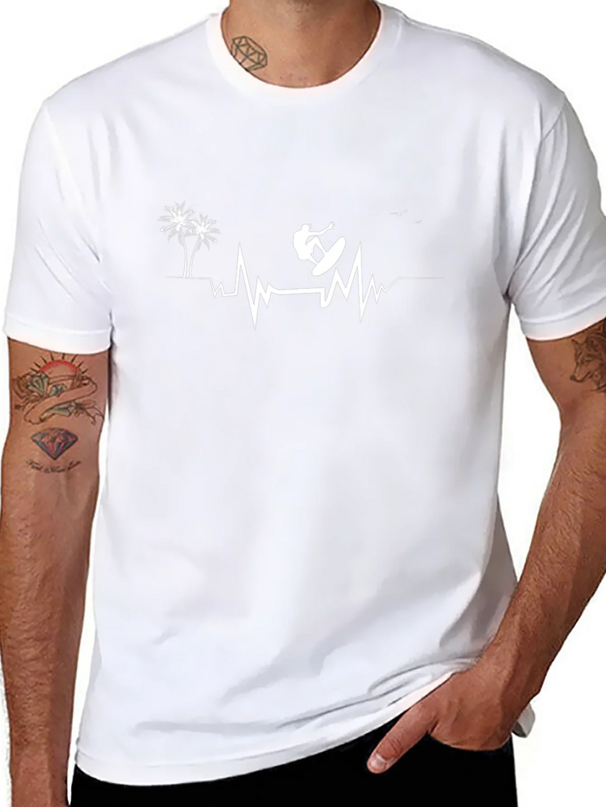 Surfing Heartbeat Graphic Tee - Casual Cotton Comfort product image 10