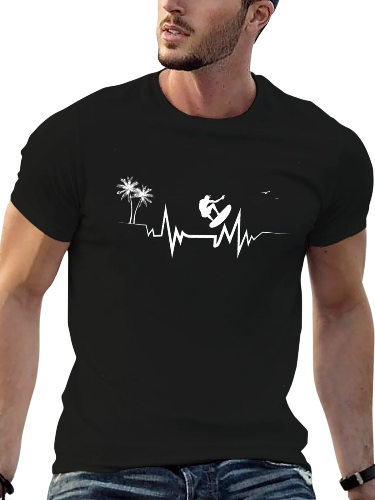 Surfing Heartbeat Graphic Tee - Casual Cotton Comfort product image 9