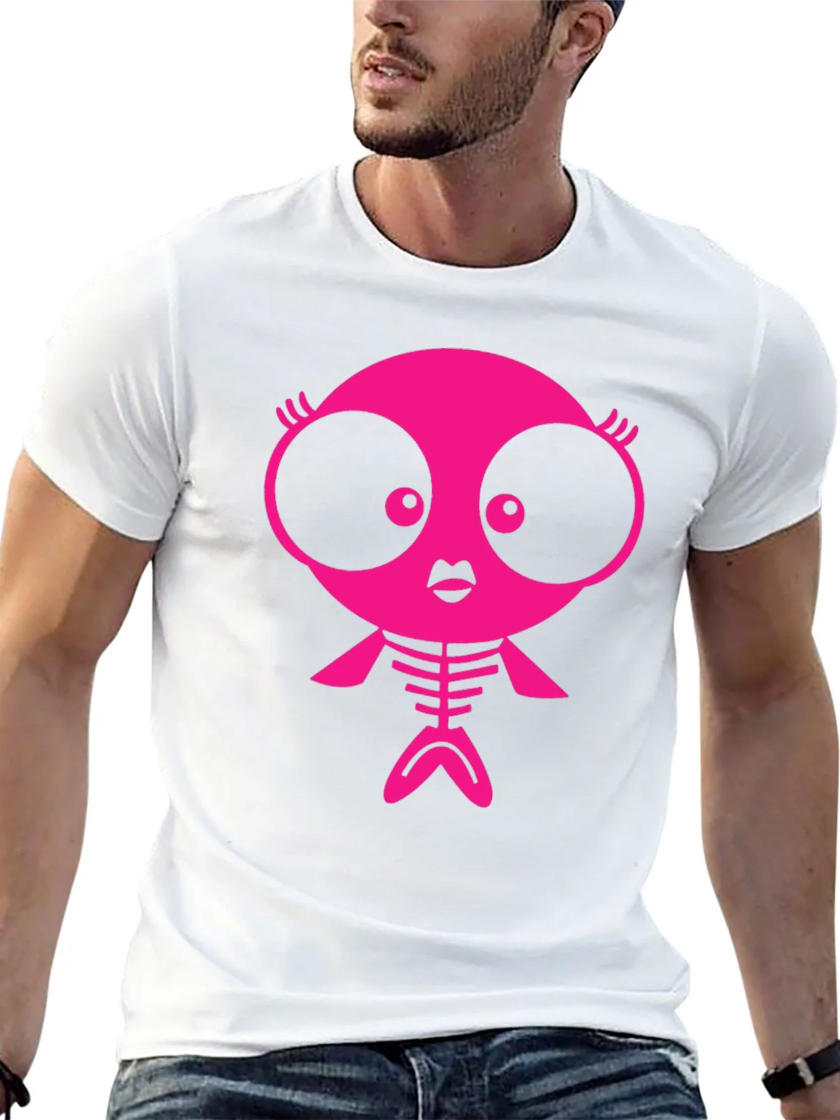 Funky Pink Creature Graphic Black T-Shirt product image 4