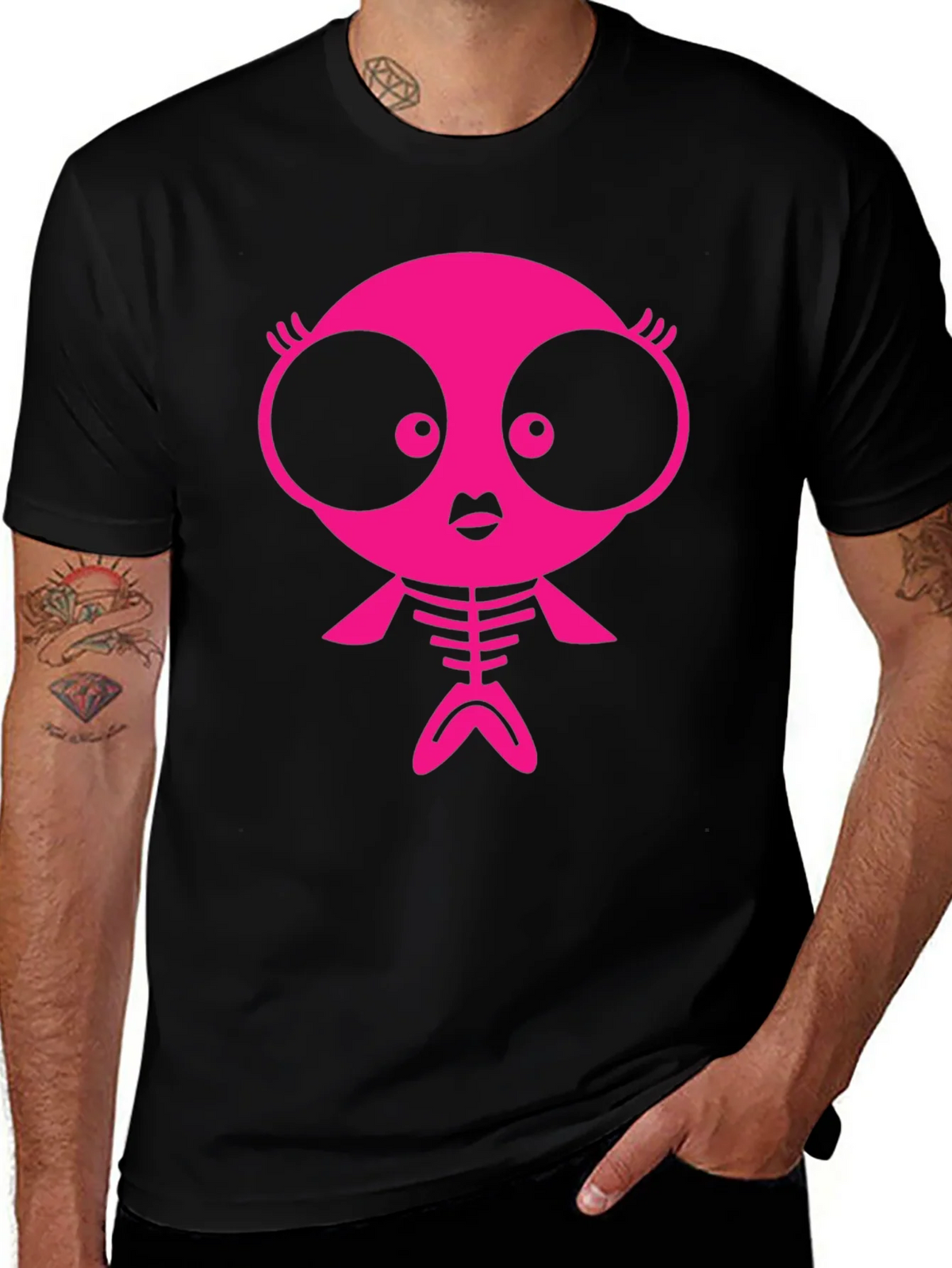 Funky Pink Creature Graphic Black T-Shirt product image 1