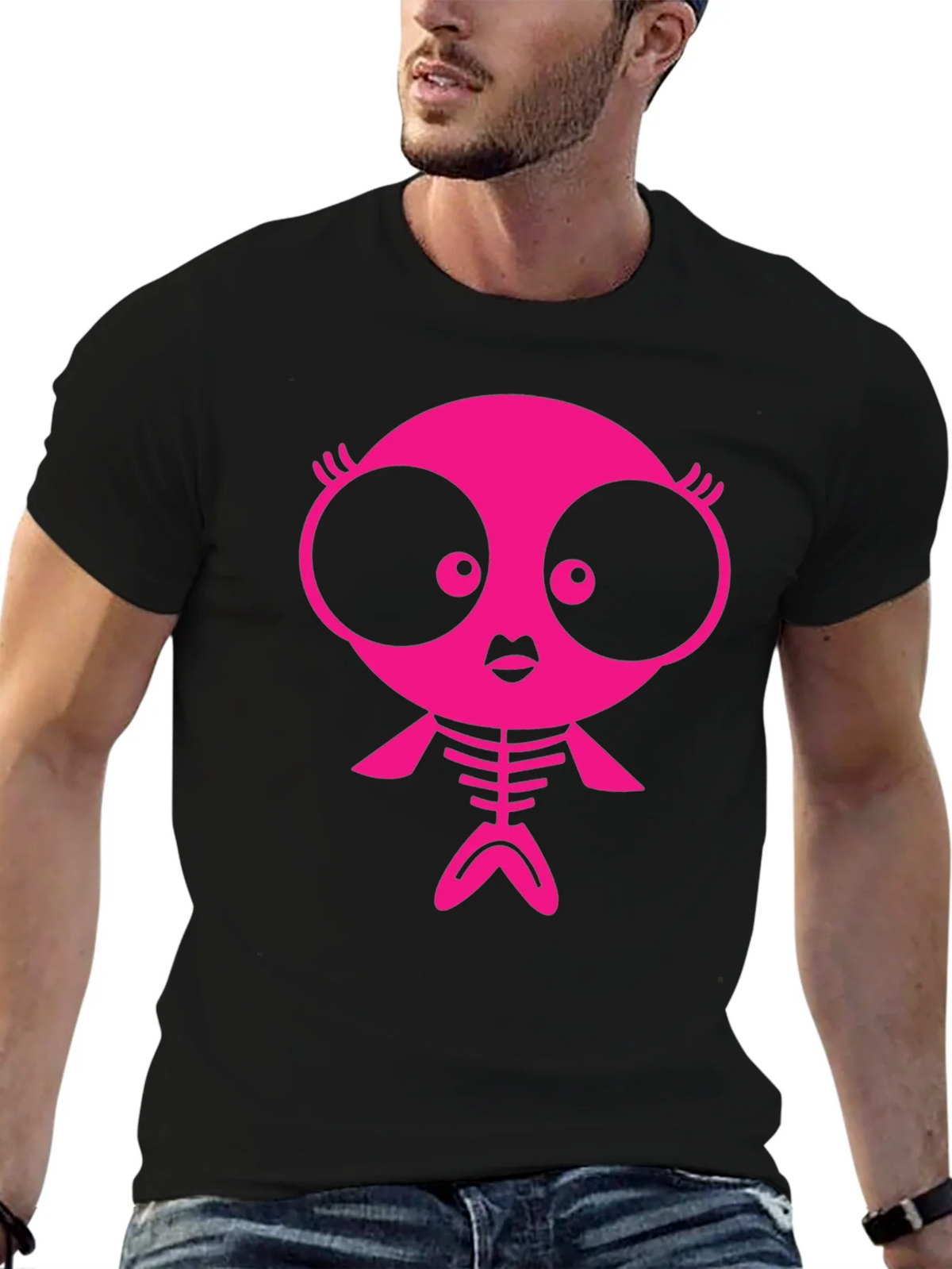 Funky Pink Creature Graphic Black T-Shirt product image 9