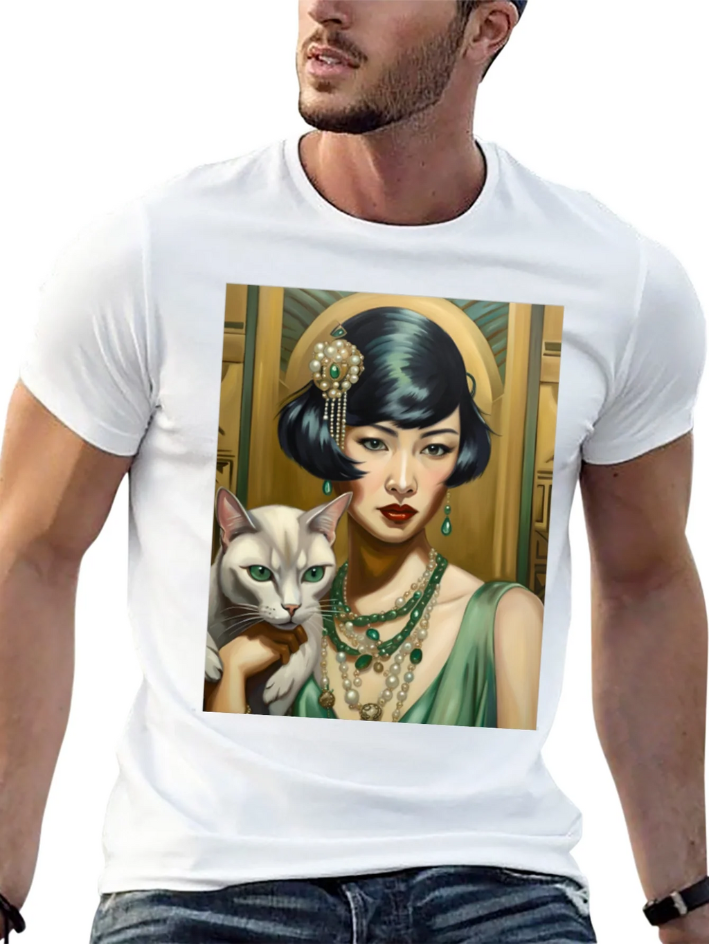 Art Deco Woman & Cat Graphic Tee product image 4