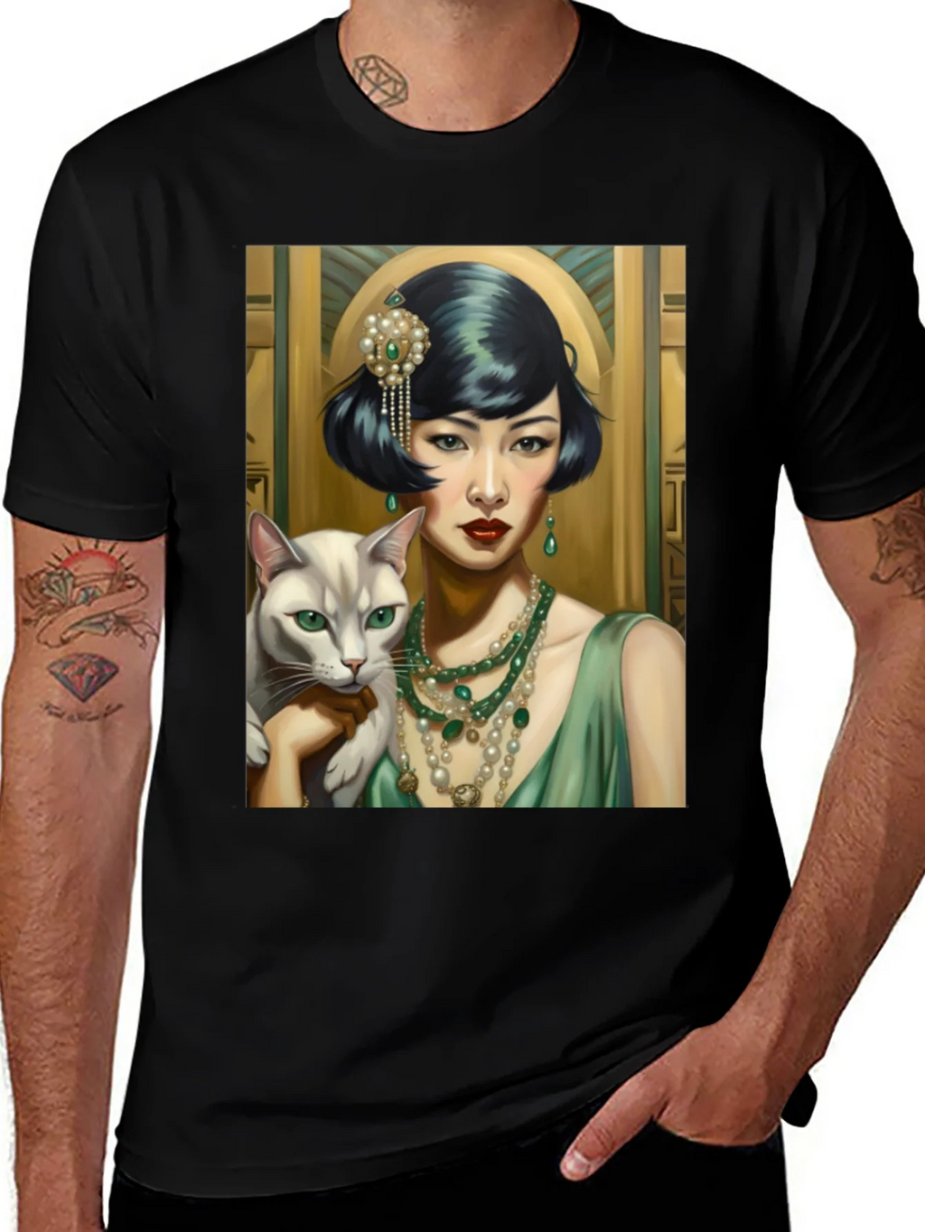Art Deco Woman & Cat Graphic Tee product image 1