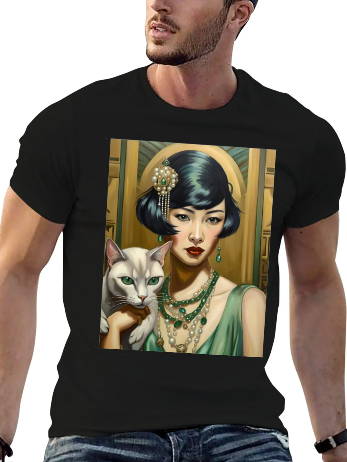 Art Deco Woman & Cat Graphic Tee product image 9