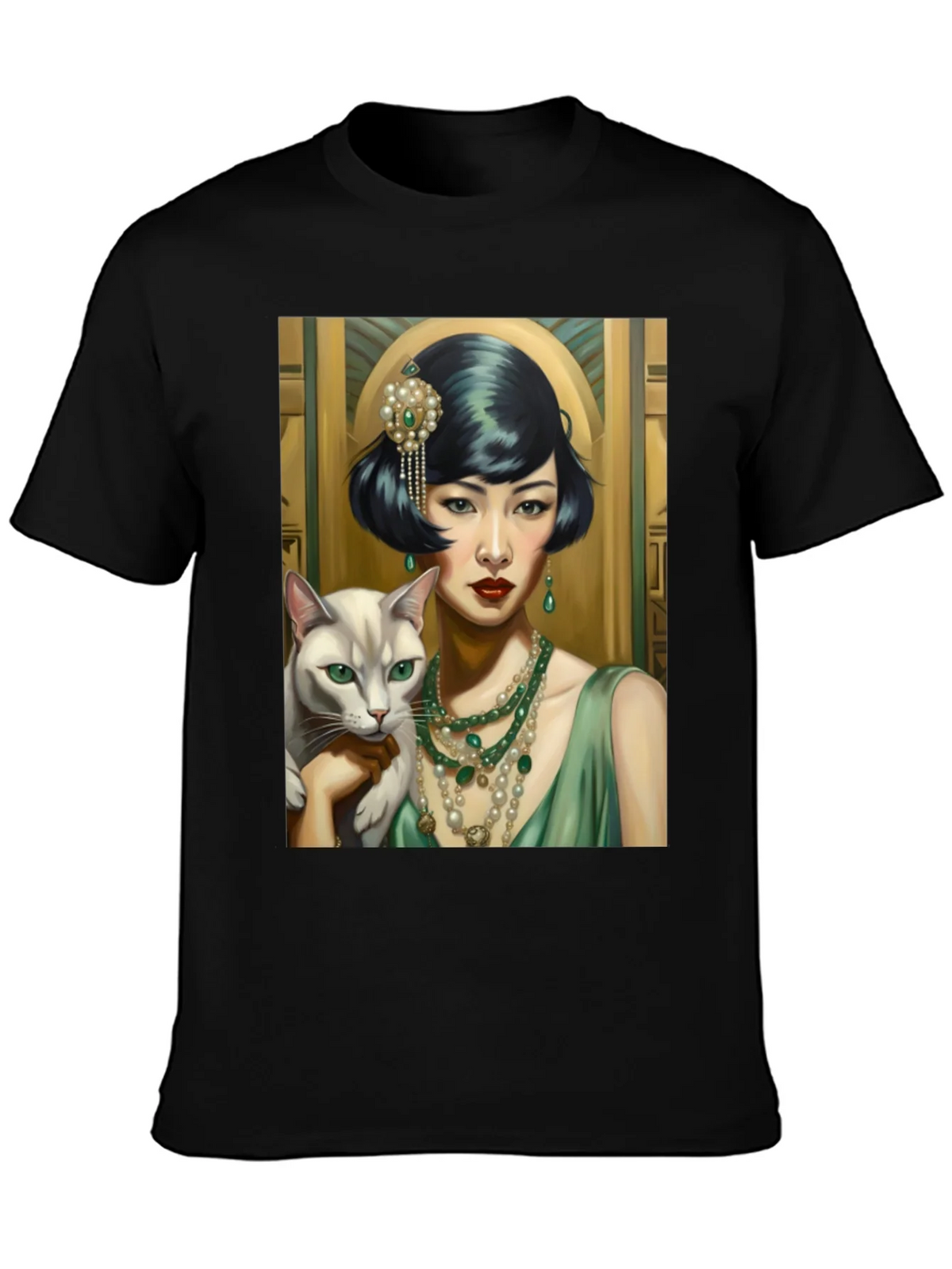 Art Deco Woman & Cat Graphic Tee product image 6